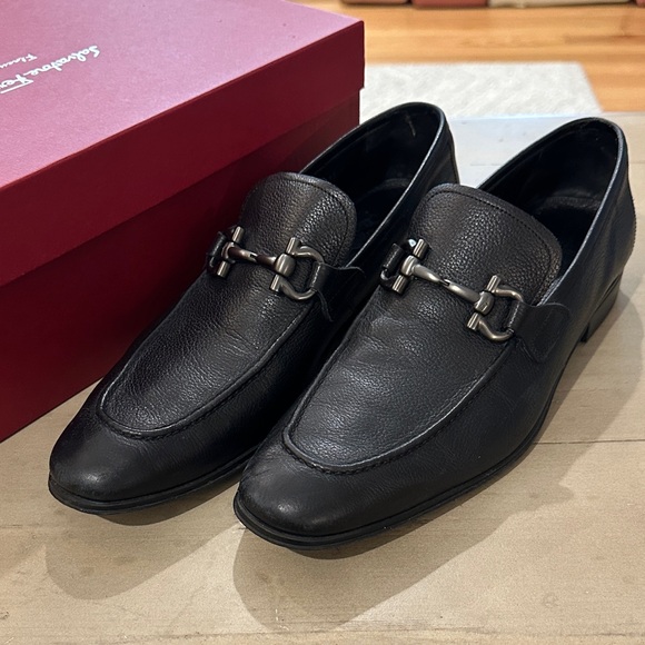 Salvatore Ferragamo Black Leather Slip-On Loafers